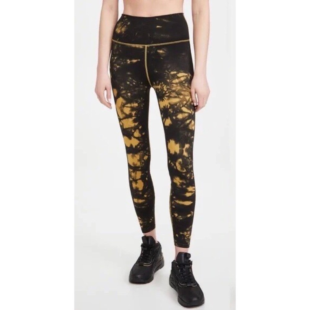 NWT!! GOOD AMERICAN Black & Yellow‎ Tie Dye Seamless Leggings 00 0 X-Small